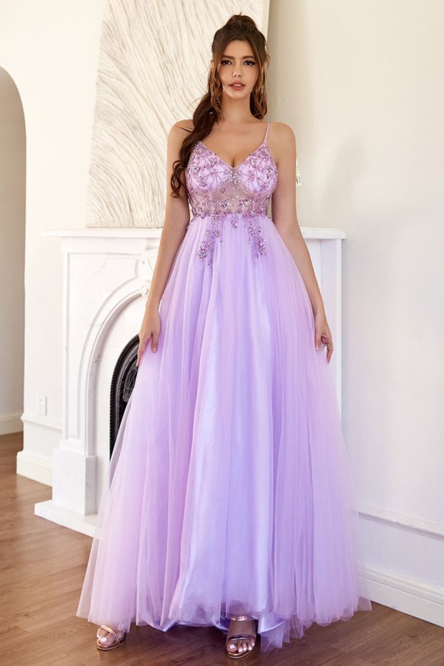 Homrain Beading Tulle Prom Dress | Purple Prom Dresses