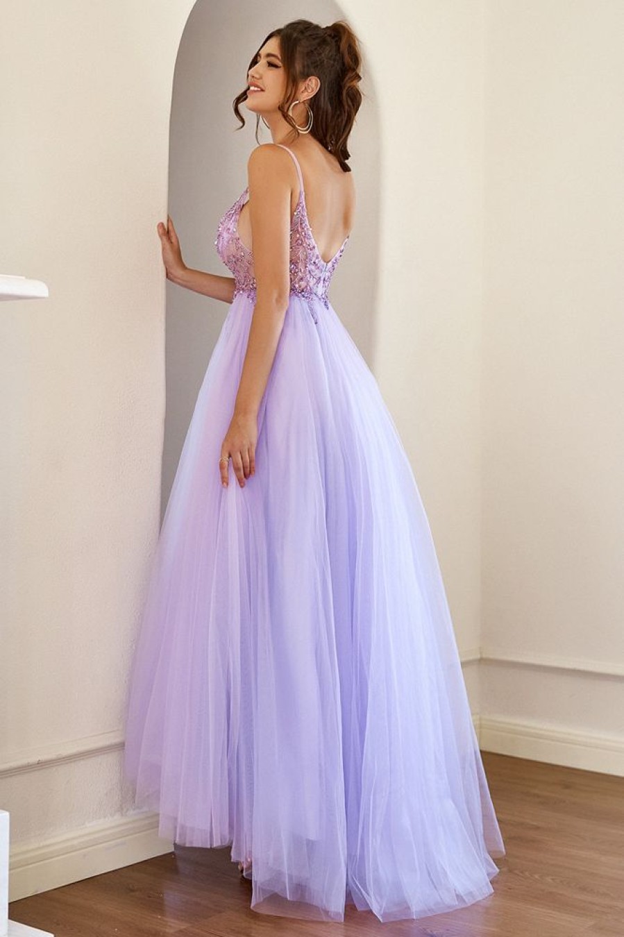 Homrain Beading Tulle Prom Dress | Purple Prom Dresses