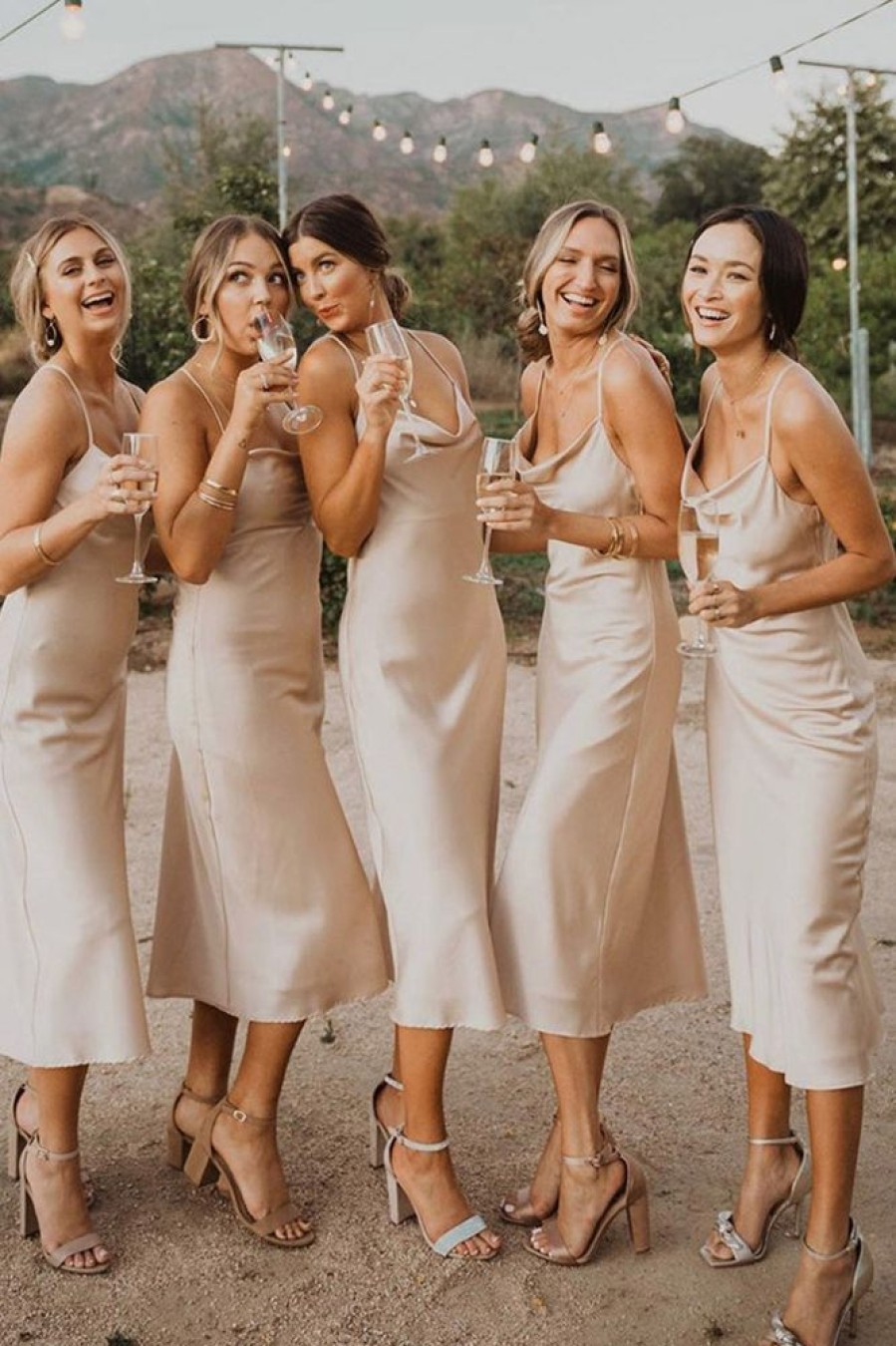 Homrain Mid-Calf Spaghetti Straps Bridesmaid Dress | Boho Bridesmaid Dresses