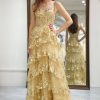 Homrain Sparkly Tiered A-Line Long Prom Dress With Lace | Gold Prom Dresses