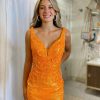 Homrain Glitter Corset Sequins Tight Short Homecoming Dress With Appliques | Orange Hoco Dresses