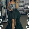 Homrain Sparkly High Low Satin A-Line Mirror Homecoming Dress | Black Prom Dresses