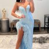 Homrain Sheath Sweetheart Sequins Long Prom Dress With Feather | Blue Prom Dresses