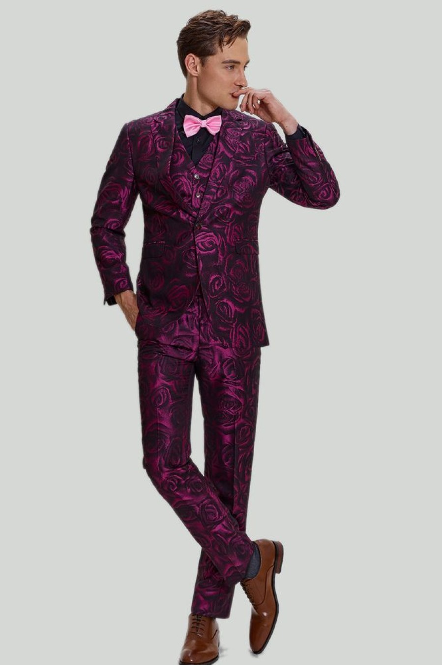 Homrain Floral Jacquard 3 Piece Men'S Prom Suits | Homecoming Suits