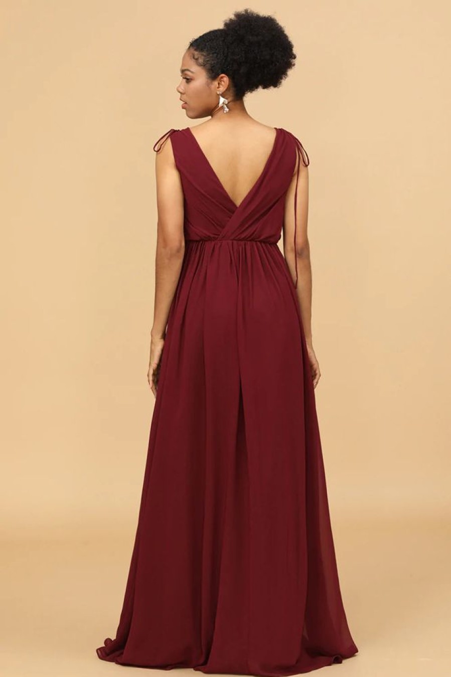 Homrain V-Neck Lace Up Bridesmaid Dress With Slit | Bridesmaid Dress Under 100