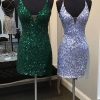 Homrain Sparkly Sequin Tight Homecoming Dress With Fringes | Green Hoco Dresses