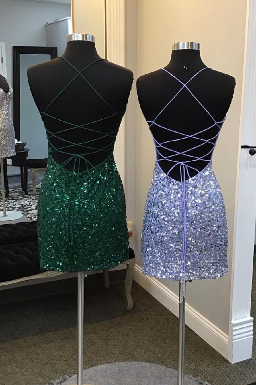 Homrain Sparkly Sequin Tight Homecoming Dress With Fringes | Green Hoco Dresses