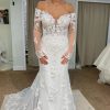 Homrain Tulle Mermaid Off The Shoulder Long Wedding Dress With Appliques | Lace Wedding Dresses