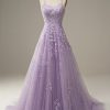 Homrain A-Line Spaghetti Straps Long Prom Dress | Purple Prom Dresses