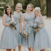 Homrain A-Line Mid-Calf Ruched Chiffon Bridesmaid Dress | Boho Bridesmaid Dresses