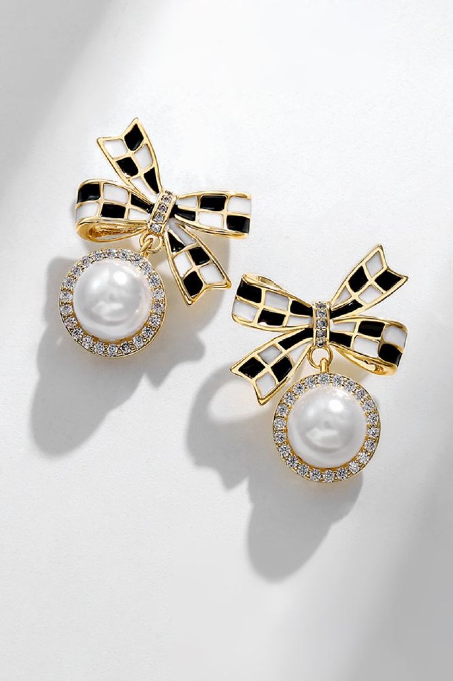 Homrain Black And White Check Bow Earrings | Earrings