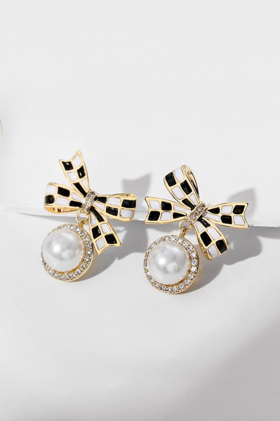 Homrain Black And White Check Bow Earrings | Earrings