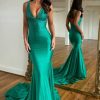 Homrain Sparkly Beaded Mermaid V-Neck Backless Long Prom Dress | Green Prom Dresses