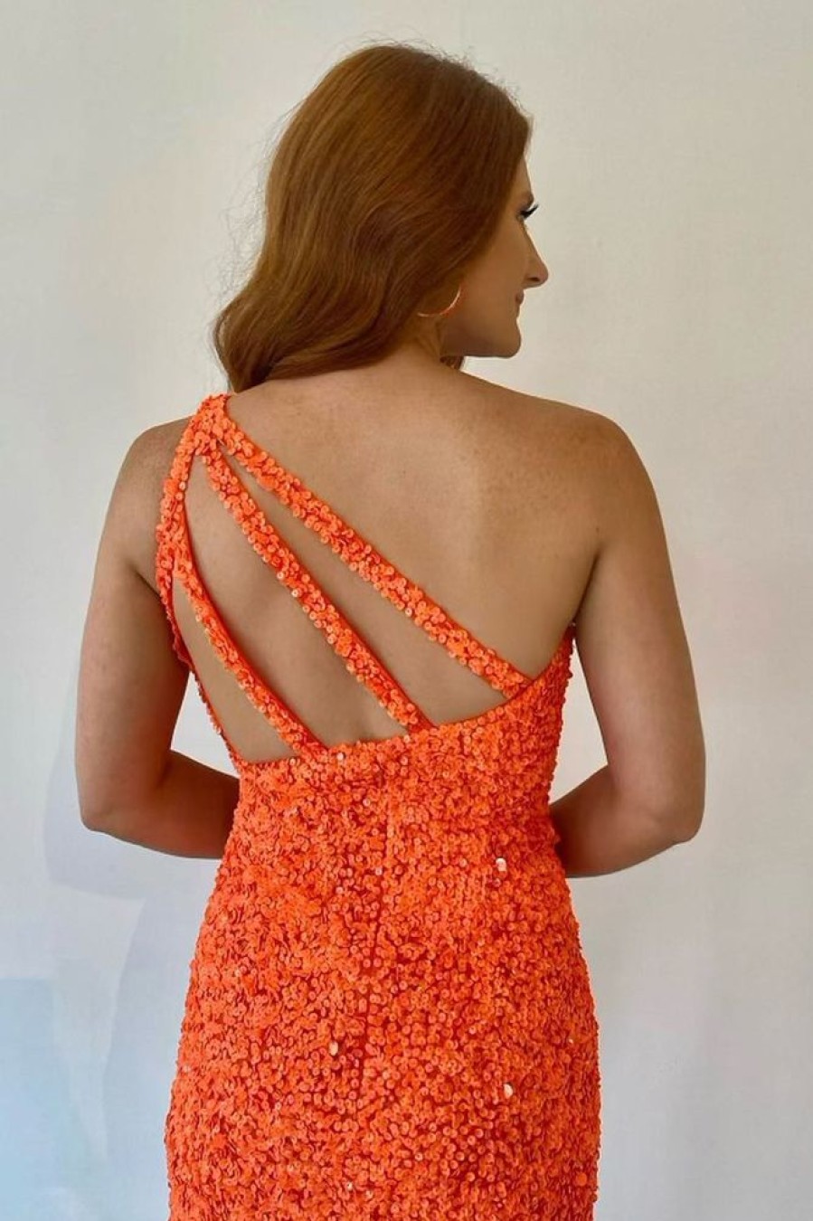 Homrain One Shoulder Sequined Homecoming Dress | Orange Prom Dresses