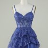 Homrain Cute A Line Spaghetti Straps Sparkly Corset Homecoming Dress | Blue Hoco Dresses