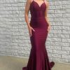 Homrain Mermaid Spaghetti Straps Long Prom Dress With Criss Cross Back | Red Prom Dresses