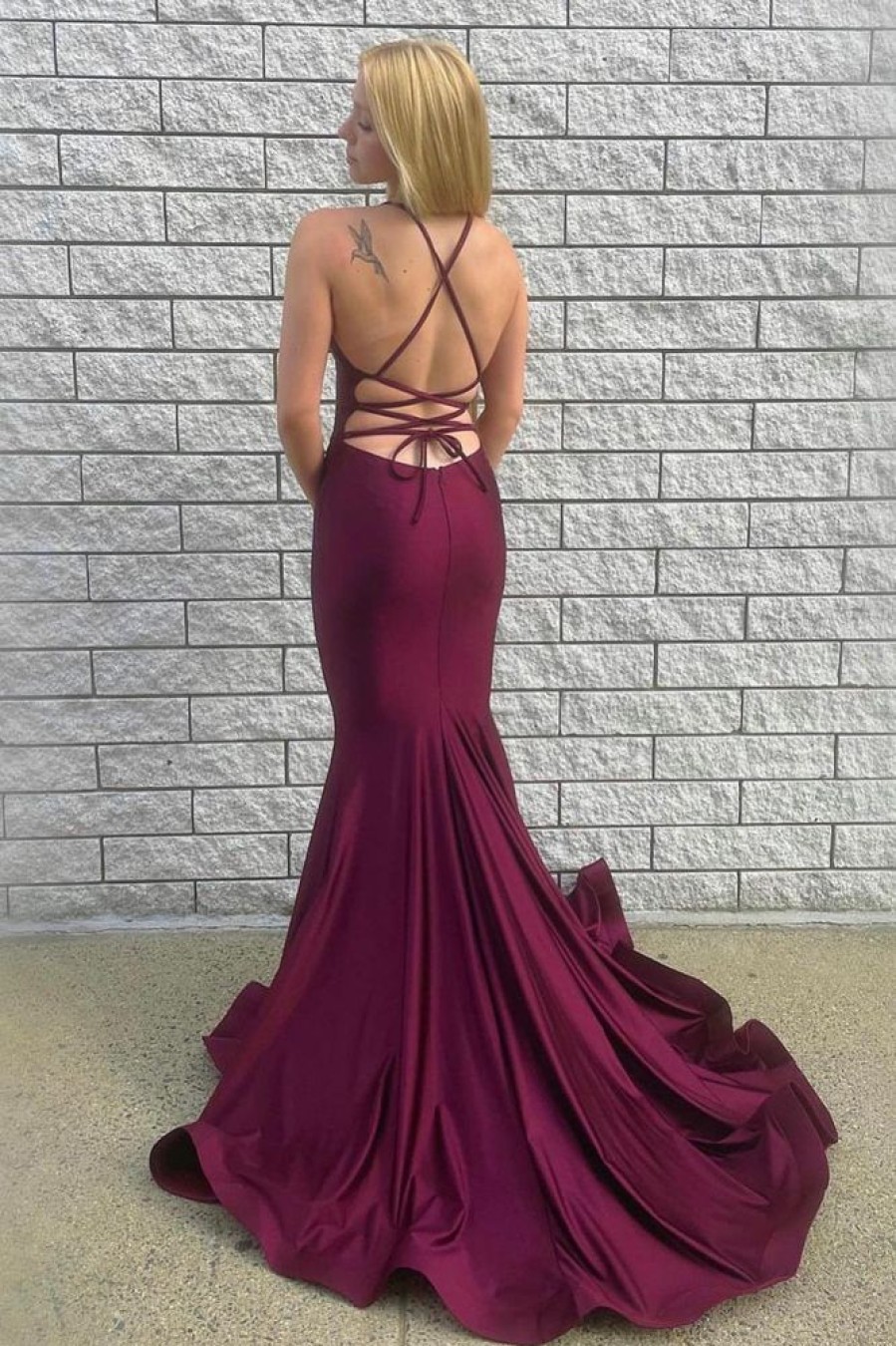 Homrain Mermaid Spaghetti Straps Long Prom Dress With Criss Cross Back | Red Prom Dresses