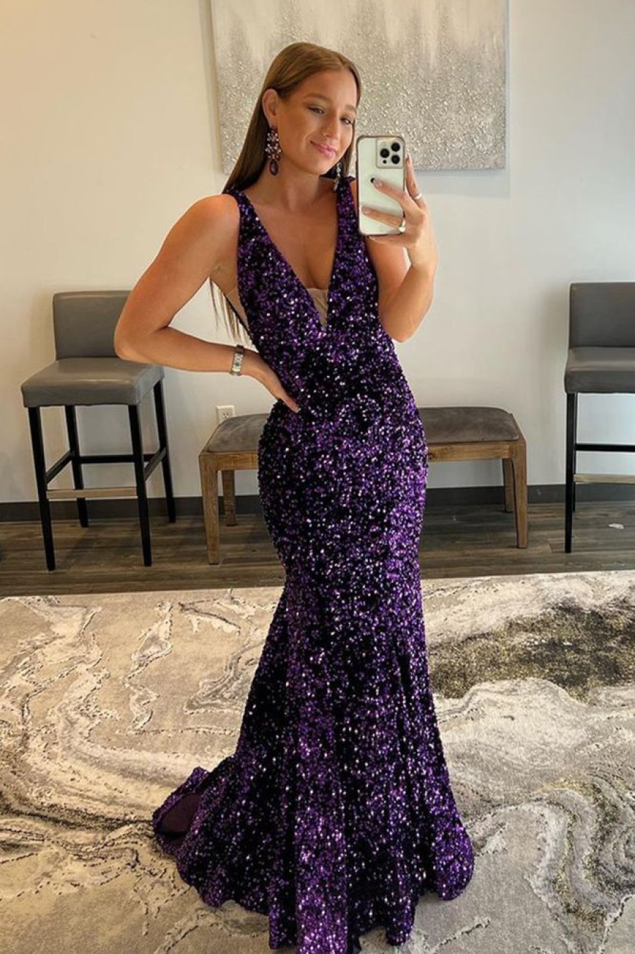 Homrain Purple Sequins Prom Dress | Purple Prom Dresses