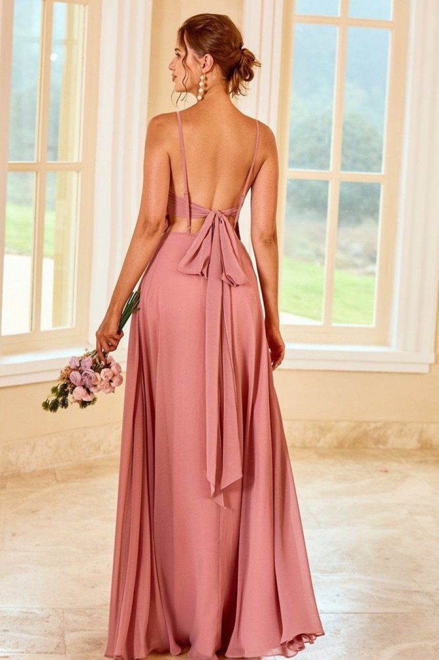 Homrain Blush Long Boho Bridesmaid Dress | Wedding Guest Dresses