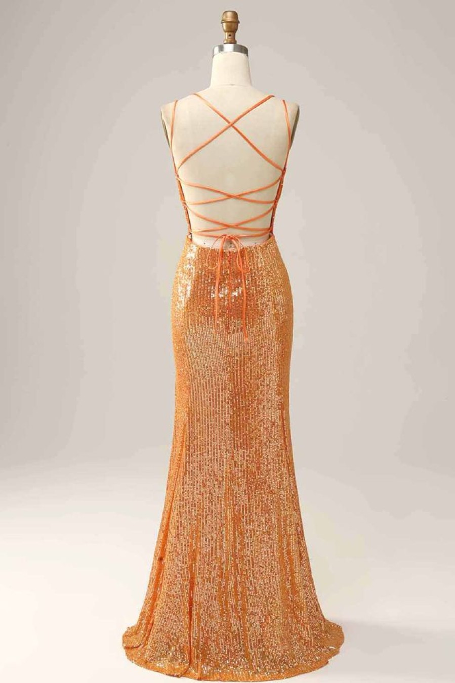 Homrain Sequined Backless Mermaid Prom Dress | Orange Prom Dresses