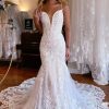 Homrain Mermaid Spaghetti Straps Backless Long Lace Wedding Dress | Lace Wedding Dresses