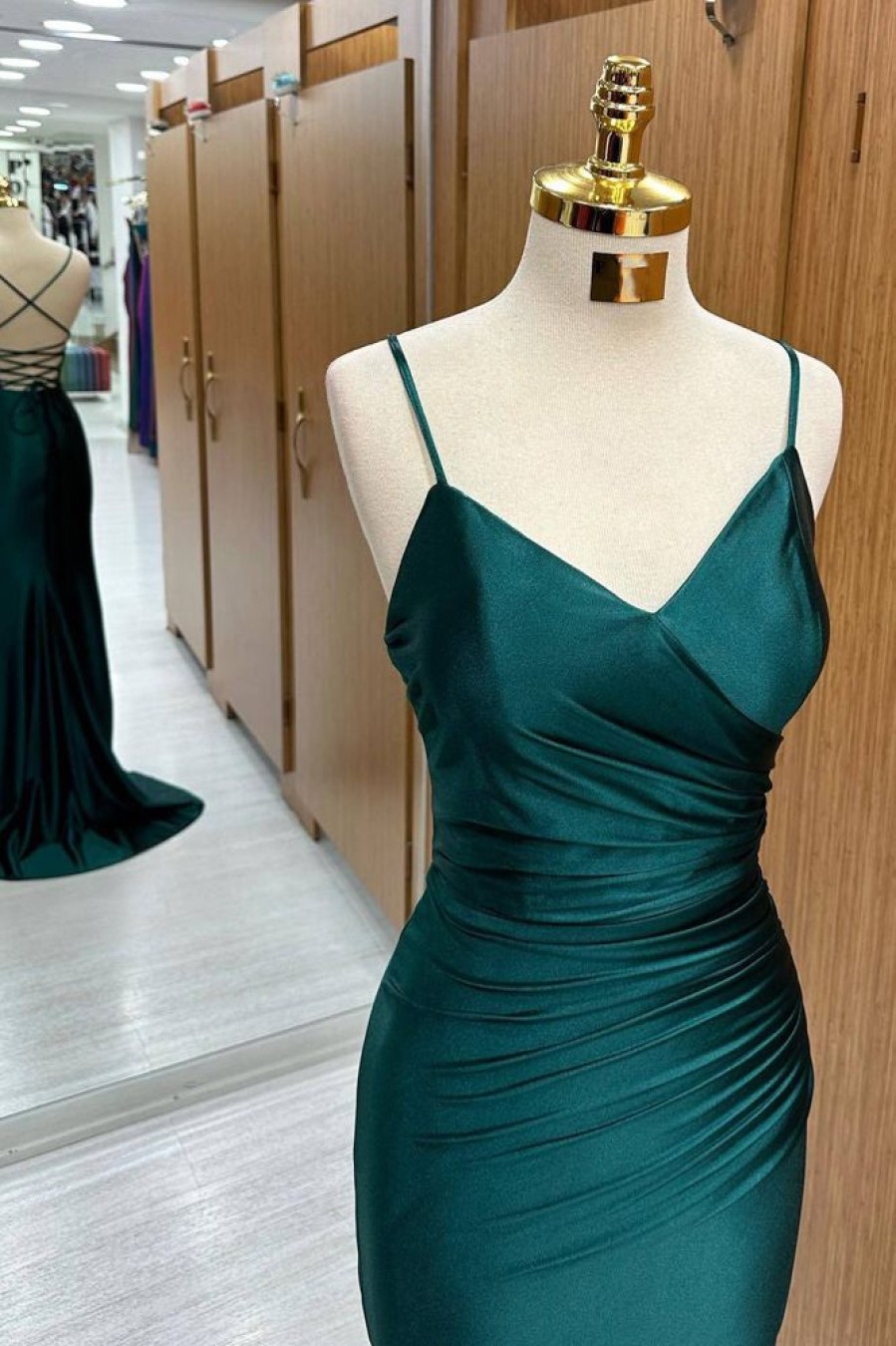 Homrain Mermaid Satin Long Prom Dress | Green Prom Dresses