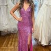 Homrain Sparkly Mermaid Sequins Long Prom Dress With Slit | Purple Prom Dresses