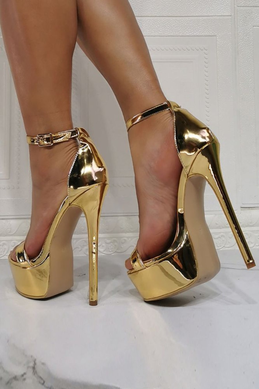 Homrain Gold Stiletto Sandals High Heels | Shoes