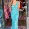 Homrain Mermaid Sequin Prom Dress With V-Neck | Blue Prom Dresses