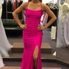 Homrain Sheath Spaghetti Straps Hot Pink Long Prom Dress With Silt | Hot Pink Prom Dresses