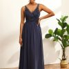 Homrain V-Neck Long Chiffon Bridesmaid Dress With Open Back | Bridesmaid Dresses 2024