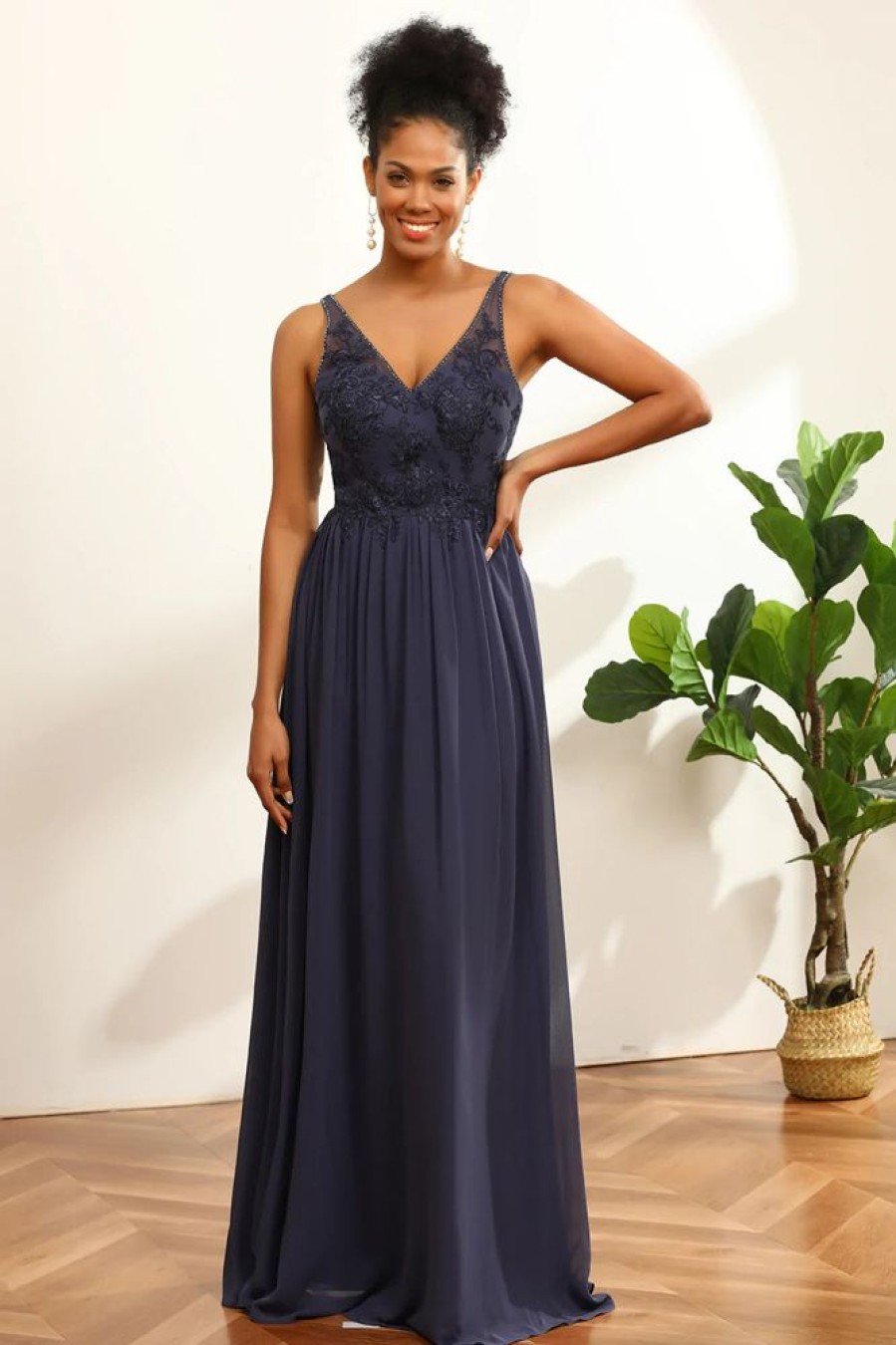 Homrain V-Neck Long Chiffon Bridesmaid Dress With Open Back | Bridesmaid Dresses 2024