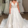 Homrain Glitter Long Tulle Plus Size Wedding Dress With Lace | Lace Wedding Dresses