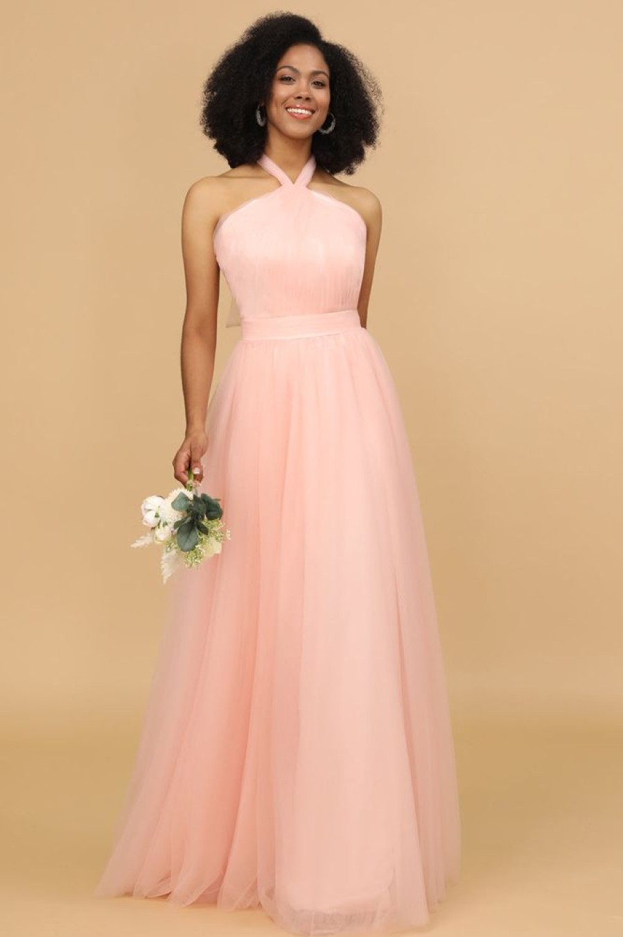 Homrain A Line Halter Long Bridesmaid Dress | Dusty Rose Bridesmaid Dress