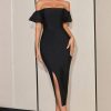 Homrain Off Shoulder Party Dress With Slit | Black Hoco Dresses