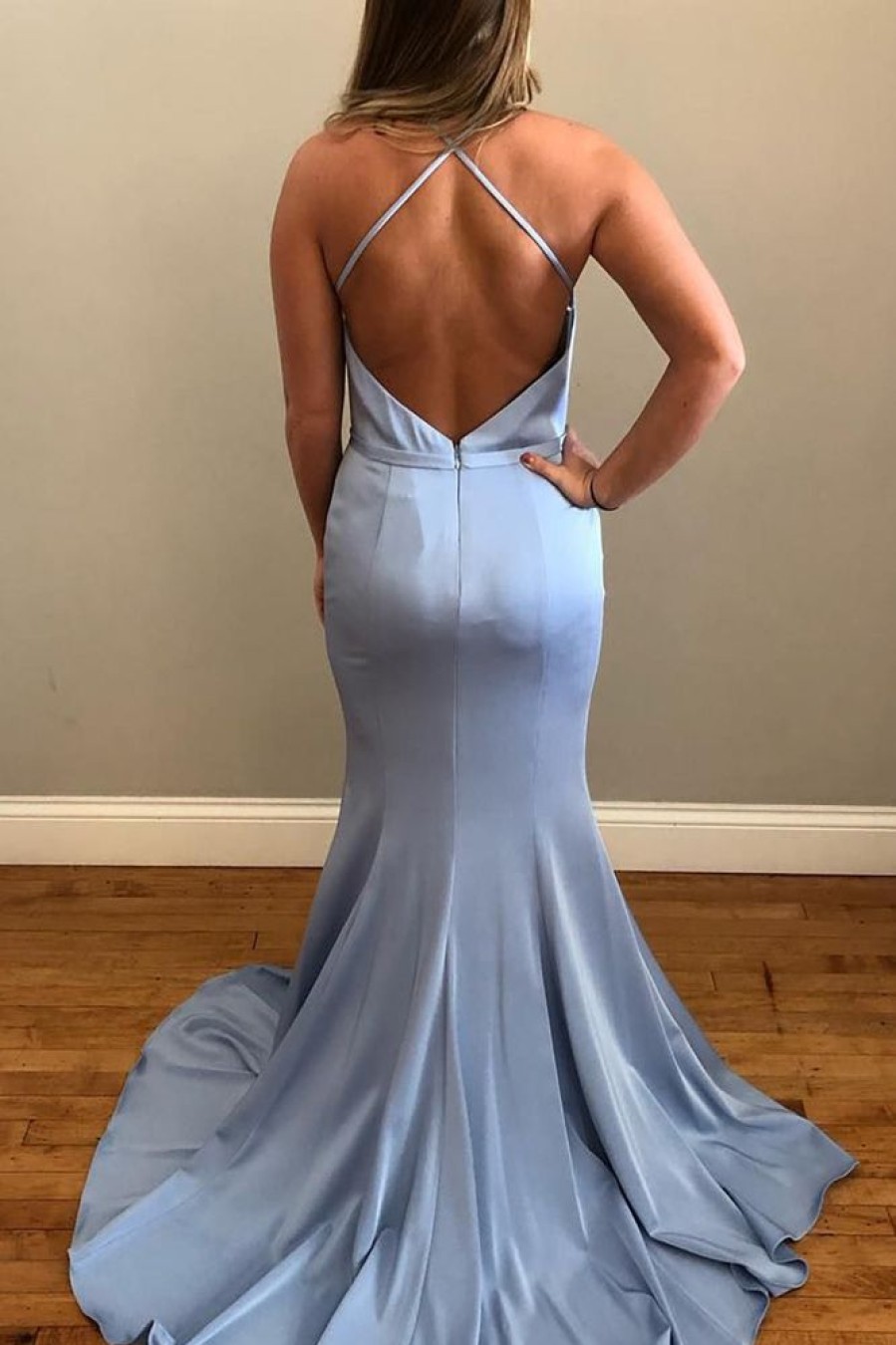 Homrain Simple Halter Mermaid Long Backless Prom Dress | Blue Prom Dresses