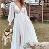 Homrain Lace Chiffon V-Neck Long Sleeve Boho Wedding Dress | Simple Wedding Dresses