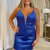 Homrain Sparkly Beaded Spaghetti Straps Open Back Tight Short Homecoming Dress | Blue Hoco Dresses