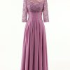 Homrain Grape Chiffon Long Mother Of The Bride Dress With Lace | Mother Of The Bride Dresses