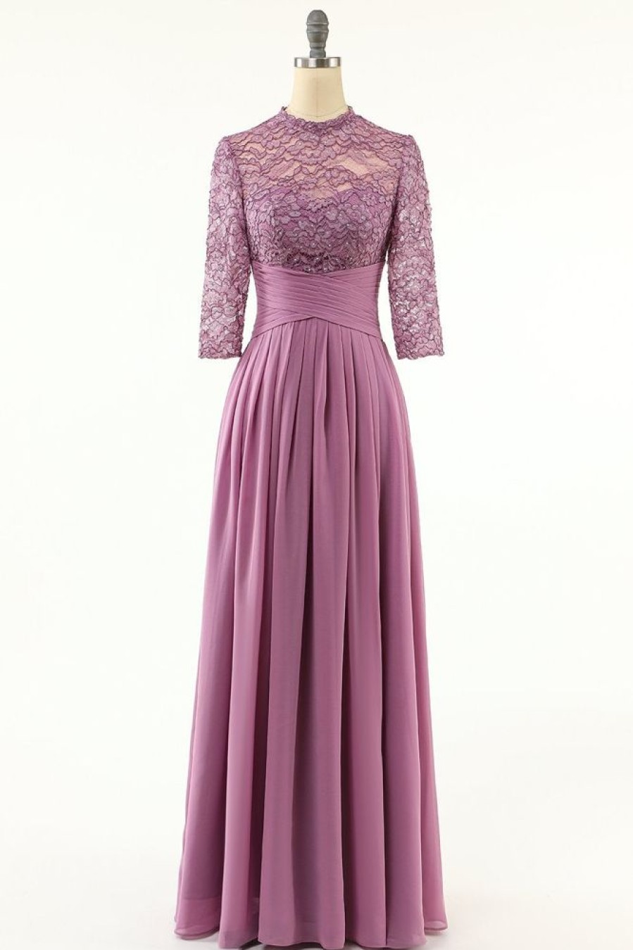 Homrain Grape Chiffon Long Mother Of The Bride Dress With Lace | Mother Of The Bride Dresses