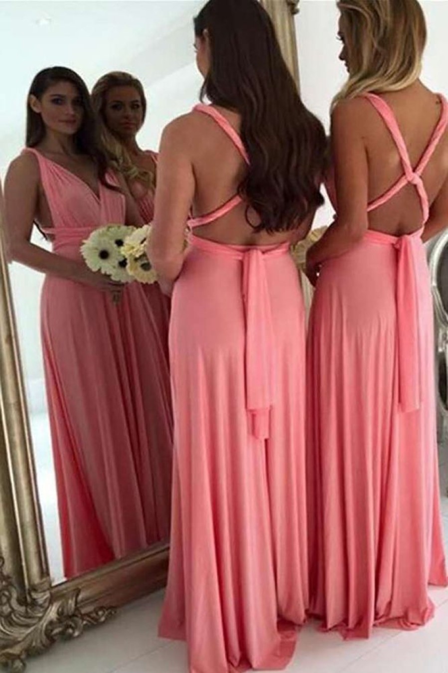 Homrain A-Line Covertible Long Pleated Chiffon Boho Bridesmaid Dress | Bridesmaid Dresses 2024