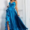 Homrain Spaghetti Straps Prom Dress With Ruffles | Blue Prom Dresses