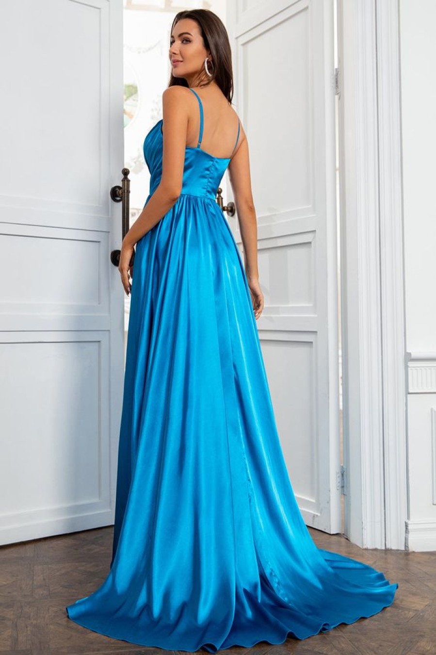 Homrain Spaghetti Straps Prom Dress With Ruffles | Blue Prom Dresses