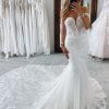 Homrain Long Tulle Mermaid Wedding Dress With Lace | Lace Wedding Dresses