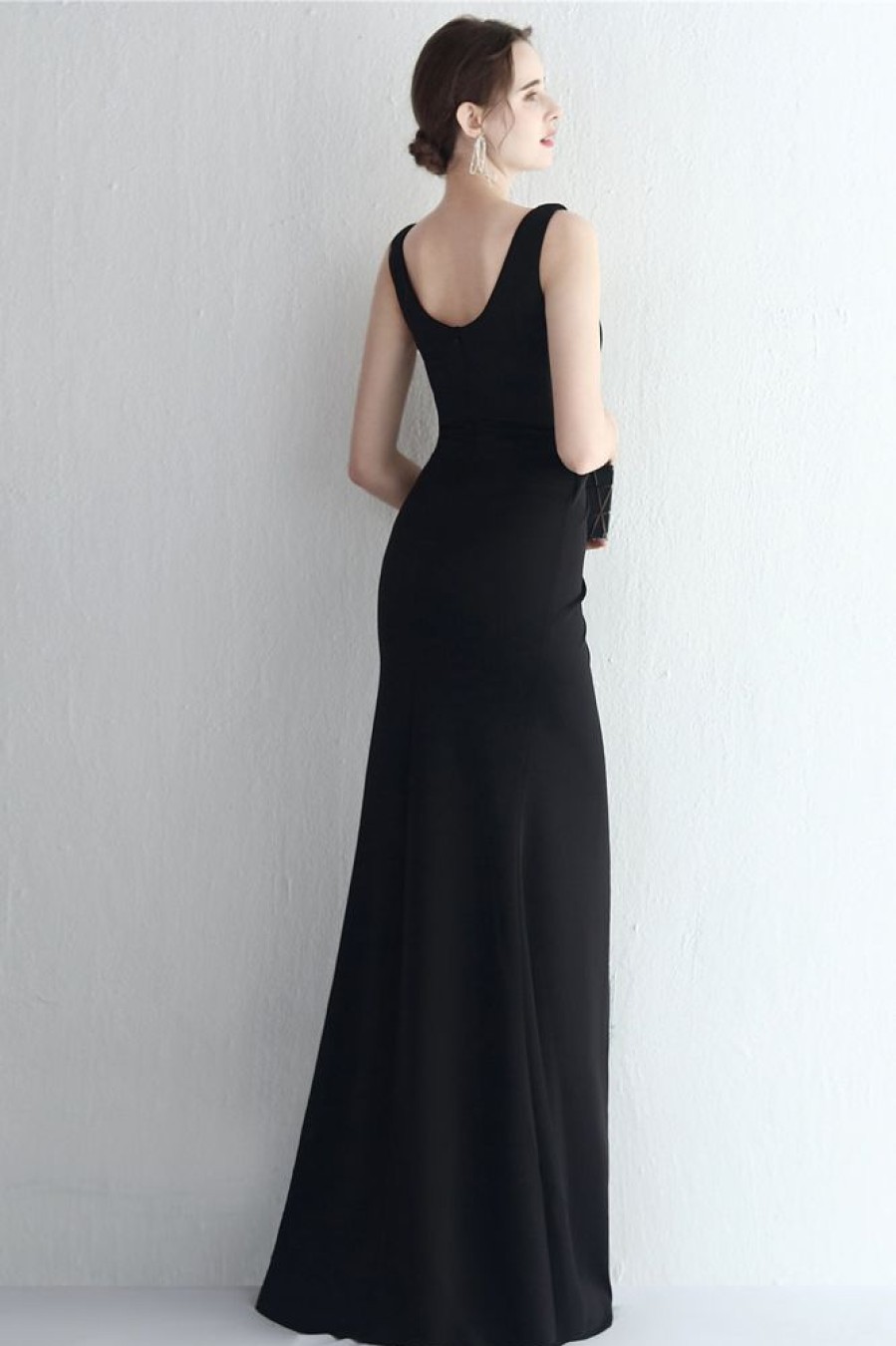 Homrain Sleeveless Simple Prom Dress With Slit | Black Prom Dresses