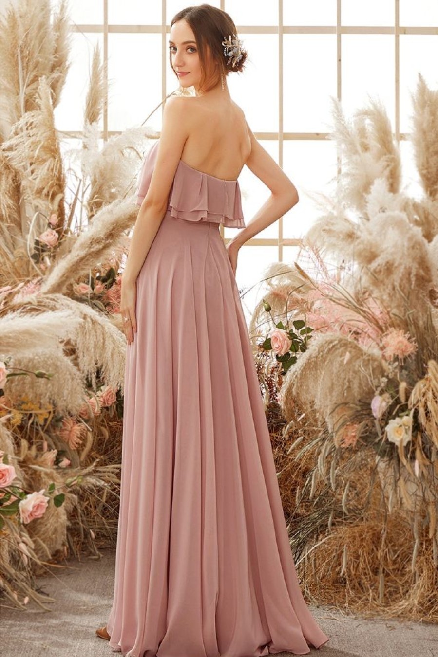 Homrain Elegant Strapless Chiffon Bridesmaid Dress | Wedding Guest Dresses