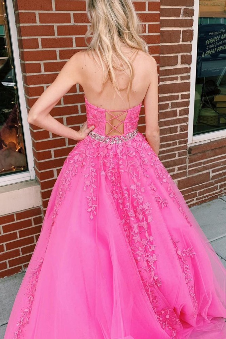 Homrain Halter Long Prom Dress With Appliques | Hot Pink Prom Dresses