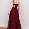 Homrain Spaghetti Straps Long Bridesmaid Dress With Split | Burgundy Bridesmaid Dress