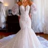 Homrain Sparkly Mermaid Detachable Long Sleeves Lace Wedding Dress | Mermaid Wedding Dresses