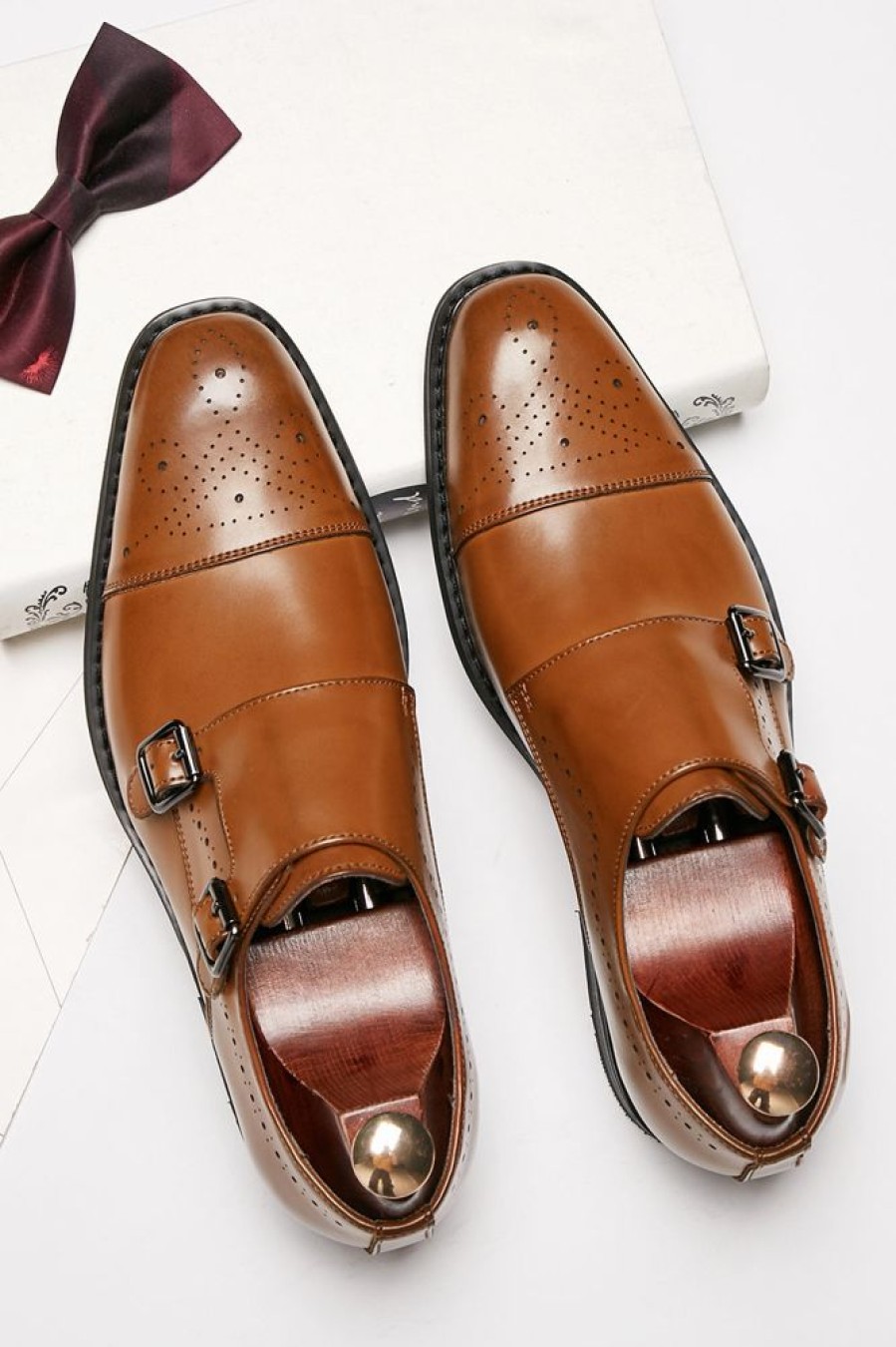 Homrain Monk Strap Men'S Leather Slip-On Dress Shoes | Men'S Shoes